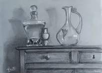 Black and white chalk on grey paper